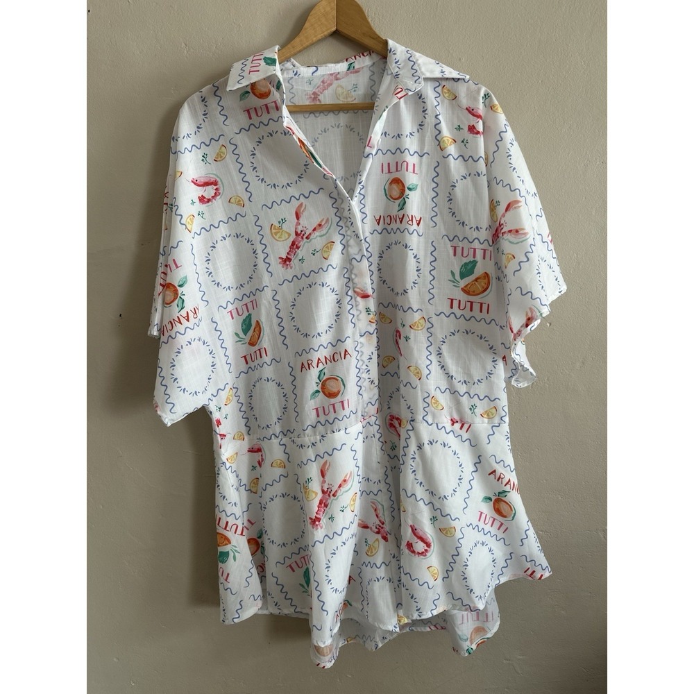 Billy J Womens Oversized Romper Size M Fruit Resort Italian Italy Lobster Beachy